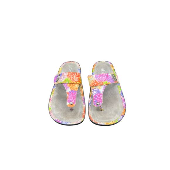 🩴 Alegria 7 Colorful Paisley Leather Thong Sandals Comfort Footbed Boho Y2K 90s - Picture 2 of 6